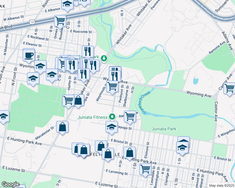 map of restaurants, bars, coffee shops, grocery stores, and more near 4609 G Street in Philadelphia