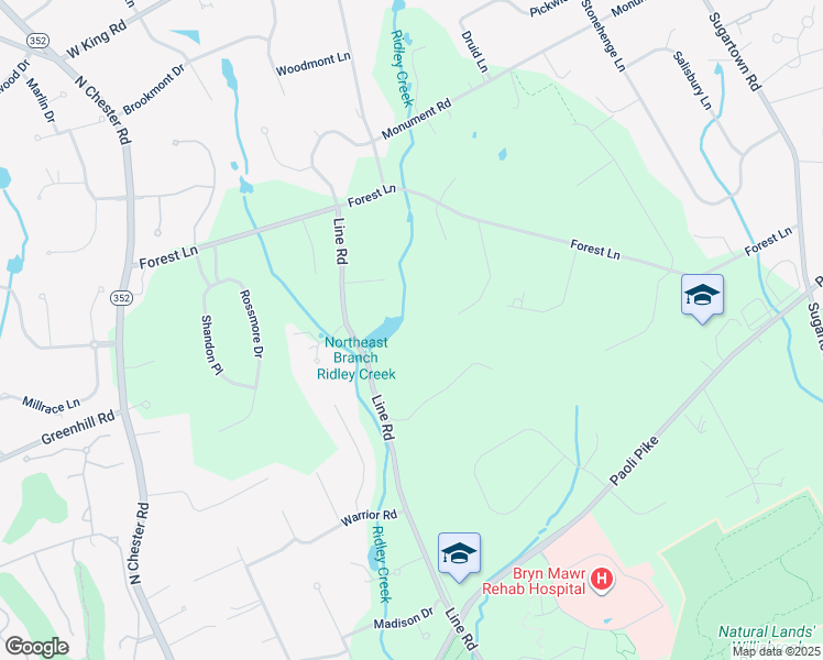 map of restaurants, bars, coffee shops, grocery stores, and more near 61 Line Road in Malvern