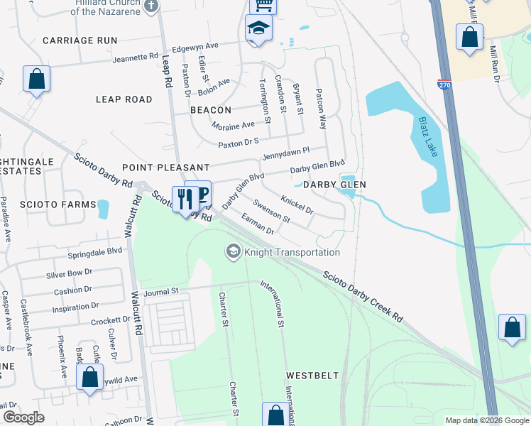 map of restaurants, bars, coffee shops, grocery stores, and more near 4463 Swenson Street in Hilliard