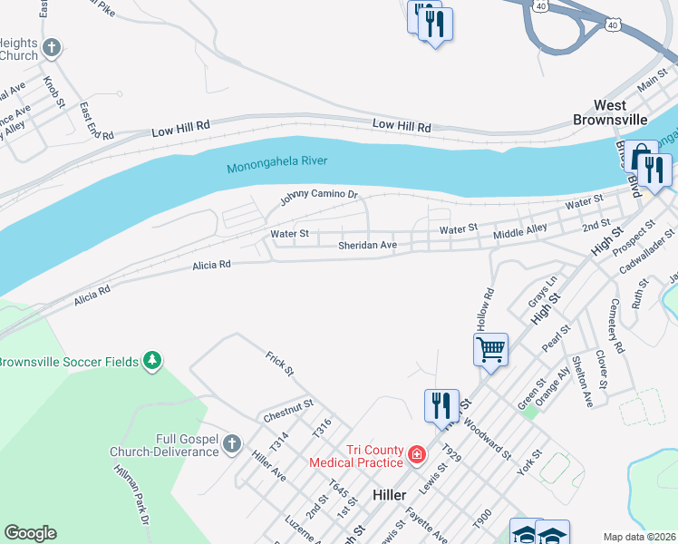 map of restaurants, bars, coffee shops, grocery stores, and more near 1403 2nd St in Brownsville