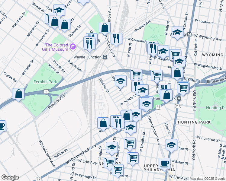 map of restaurants, bars, coffee shops, grocery stores, and more near 1931 Dalkeith Street in Philadelphia