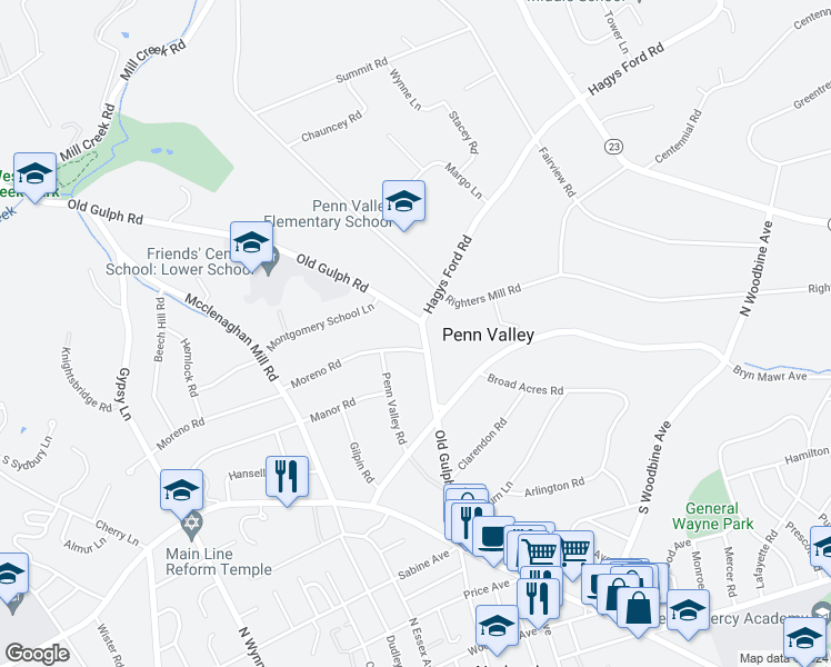 map of restaurants, bars, coffee shops, grocery stores, and more near 213 North Narberth Avenue in Narberth