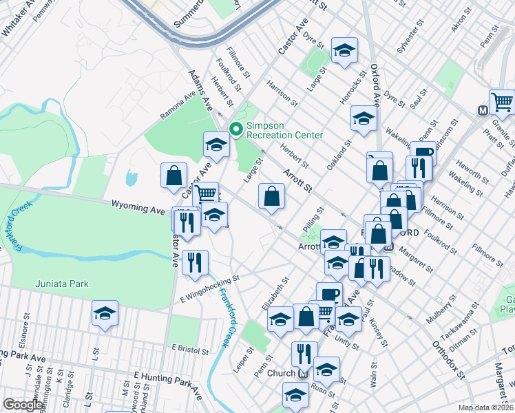 map of restaurants, bars, coffee shops, grocery stores, and more near 4615 Naples Street in Philadelphia