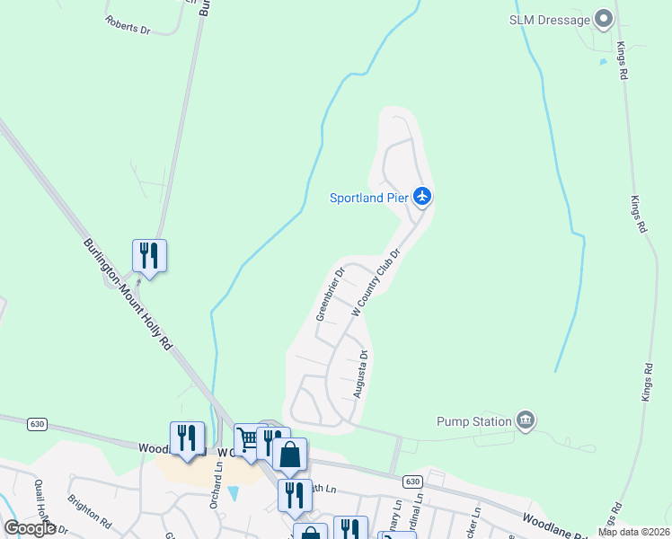 map of restaurants, bars, coffee shops, grocery stores, and more near 38 Greenbrier Drive in Westampton