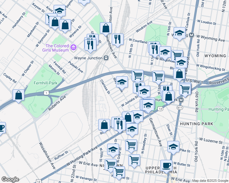 map of restaurants, bars, coffee shops, grocery stores, and more near 1929 Dalkeith Street in Philadelphia