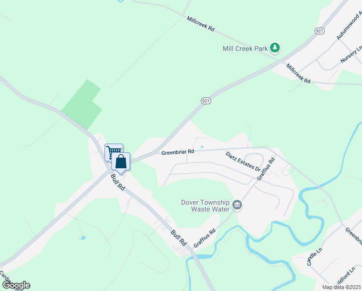 map of restaurants, bars, coffee shops, grocery stores, and more near 2255 Greenbriar Road in York