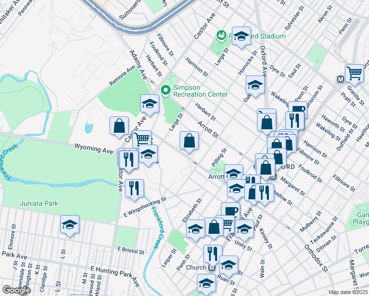 map of restaurants, bars, coffee shops, grocery stores, and more near 4615 Naples Street in Philadelphia