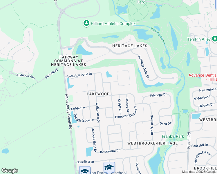 map of restaurants, bars, coffee shops, grocery stores, and more near 3253 Echo Park Dr in Hilliard