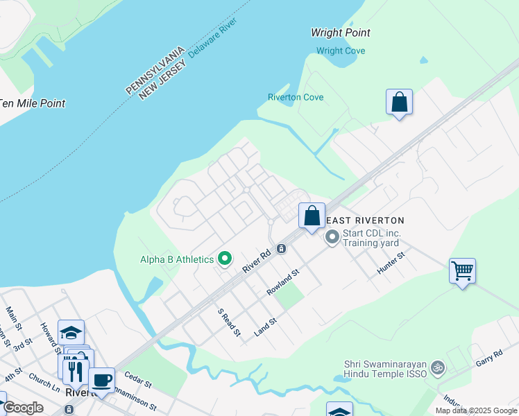 map of restaurants, bars, coffee shops, grocery stores, and more near Harbour Boulevard in Cinnaminson