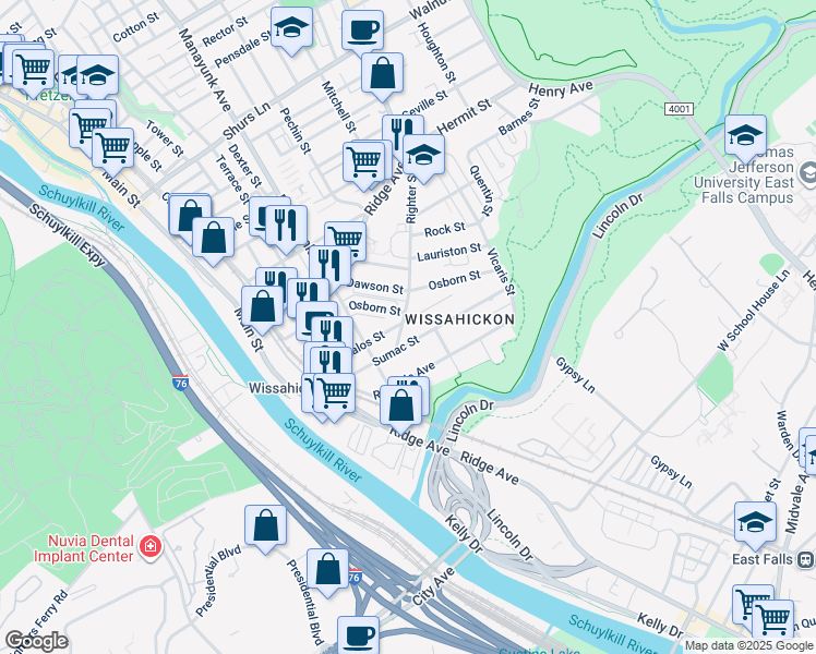 map of restaurants, bars, coffee shops, grocery stores, and more near 200 Kalos Street in Philadelphia
