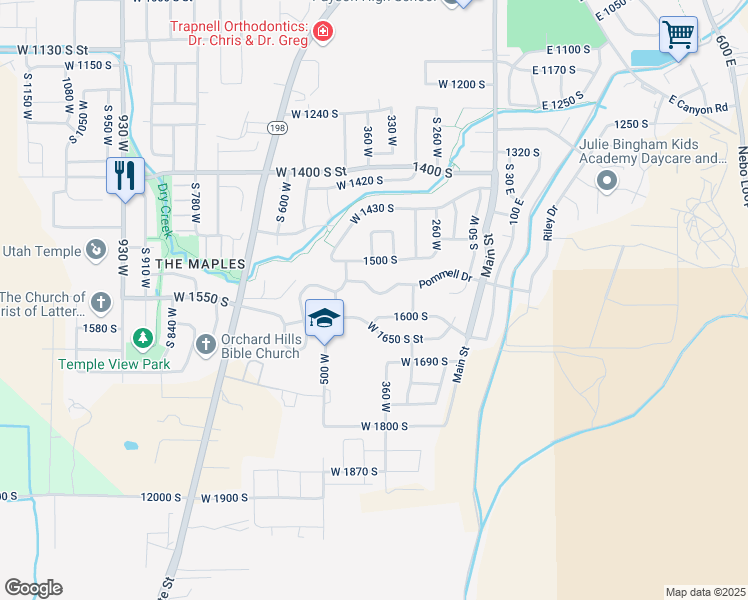 map of restaurants, bars, coffee shops, grocery stores, and more near 389 Pommel Drive in Payson