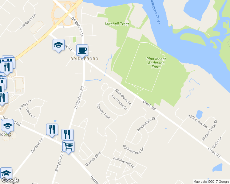 map of restaurants, bars, coffee shops, grocery stores, and more near 64 Stoneham Drive in Delran