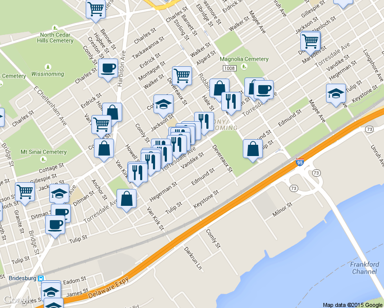 map of restaurants, bars, coffee shops, grocery stores, and more near in Philadelphia