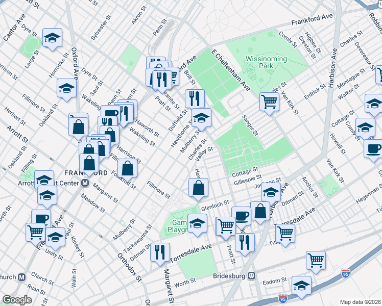 map of restaurants, bars, coffee shops, grocery stores, and more near 5034 Charles Street in Philadelphia