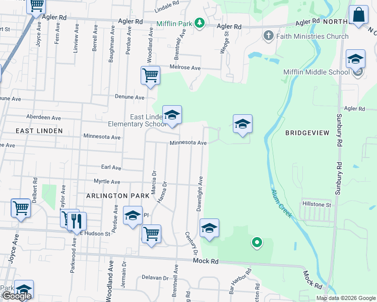 map of restaurants, bars, coffee shops, grocery stores, and more near 2419 Century Drive in Columbus