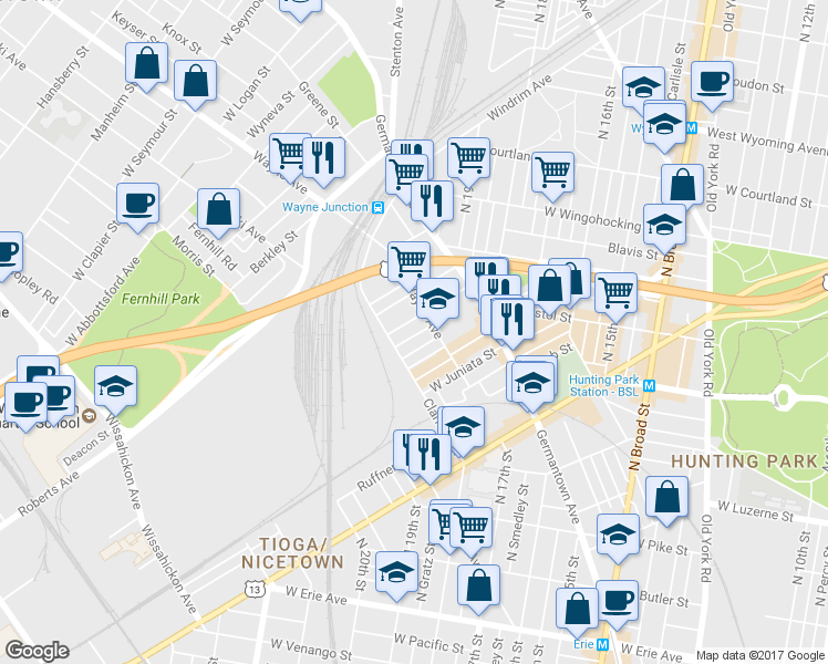 map of restaurants, bars, coffee shops, grocery stores, and more near 1925 Dalkeith Street in Philadelphia