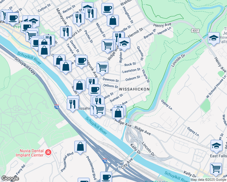map of restaurants, bars, coffee shops, grocery stores, and more near 169 Kalos Street in Philadelphia