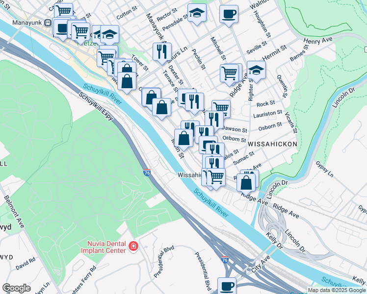 map of restaurants, bars, coffee shops, grocery stores, and more near 3758 Cresson Street in Philadelphia