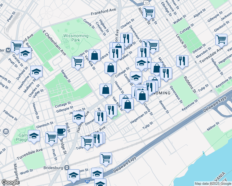 map of restaurants, bars, coffee shops, grocery stores, and more near 5811 Jackson Street in Philadelphia