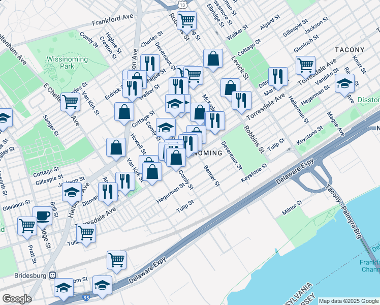 map of restaurants, bars, coffee shops, grocery stores, and more near 6028 Torresdale Avenue in Philadelphia