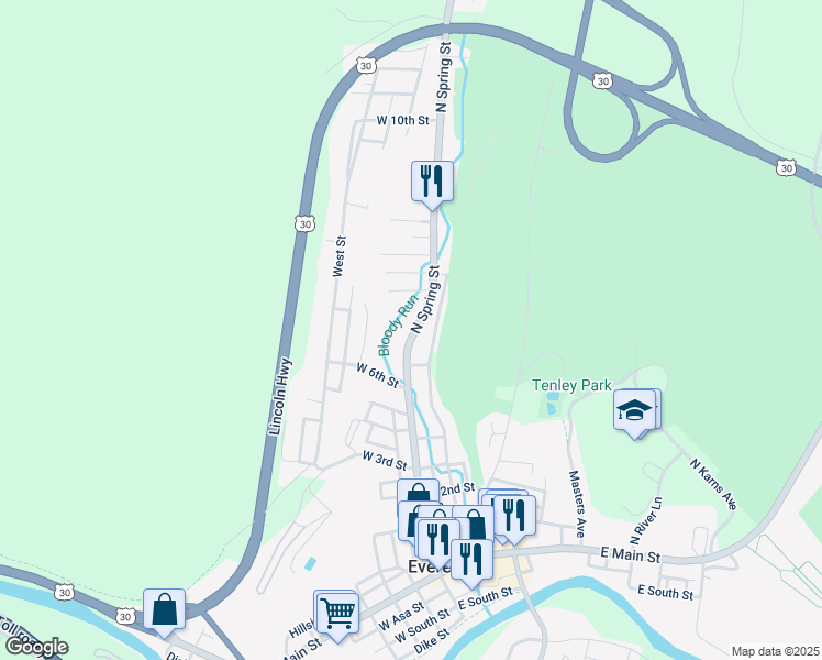 map of restaurants, bars, coffee shops, grocery stores, and more near 652 North Spring Street in Everett