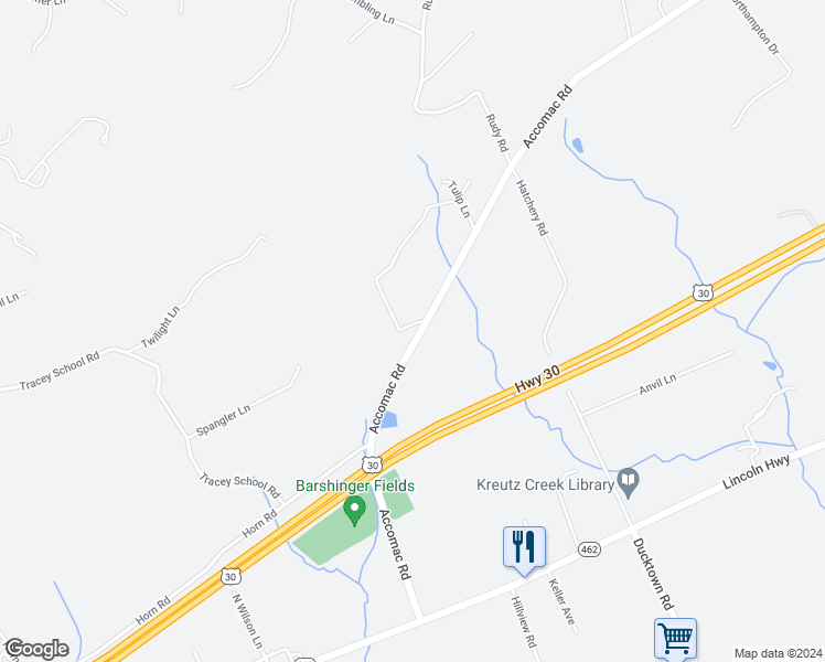 map of restaurants, bars, coffee shops, grocery stores, and more near 251 Accomac Road in York