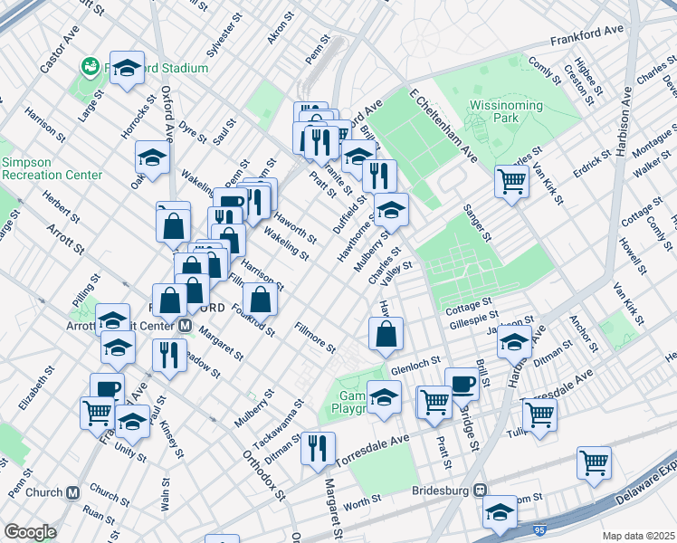 map of restaurants, bars, coffee shops, grocery stores, and more near 5009 Hawthorne Street in Philadelphia