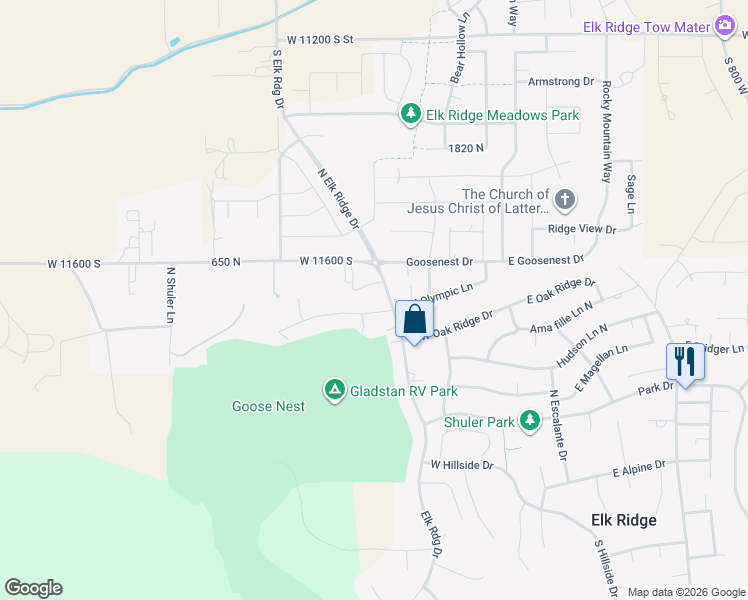map of restaurants, bars, coffee shops, grocery stores, and more near 296 West Olympic Lane in Elk Ridge