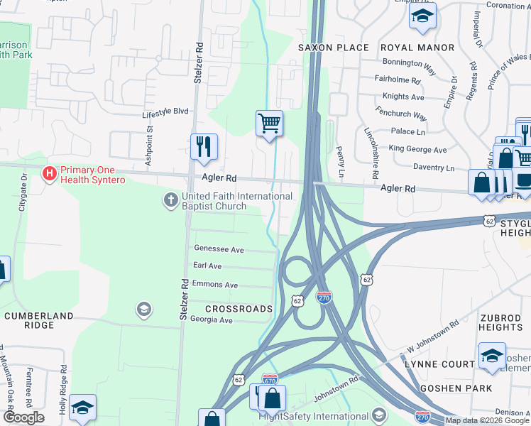 map of restaurants, bars, coffee shops, grocery stores, and more near 2179 Mifflin Boulevard in Columbus