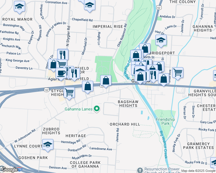 map of restaurants, bars, coffee shops, grocery stores, and more near 111 Olde Ridenour Road in Gahanna