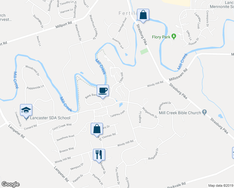 map of restaurants, bars, coffee shops, grocery stores, and more near 4 Lower Green in Lancaster