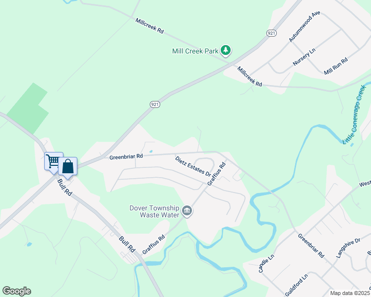 map of restaurants, bars, coffee shops, grocery stores, and more near 2075 Greenbriar Road in York
