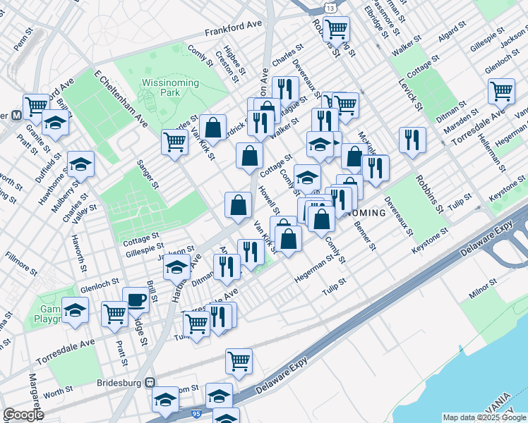 map of restaurants, bars, coffee shops, grocery stores, and more near 5811 Jackson Street in Philadelphia