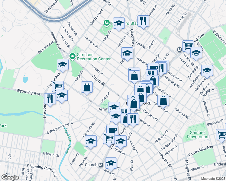 map of restaurants, bars, coffee shops, grocery stores, and more near in Philadelphia