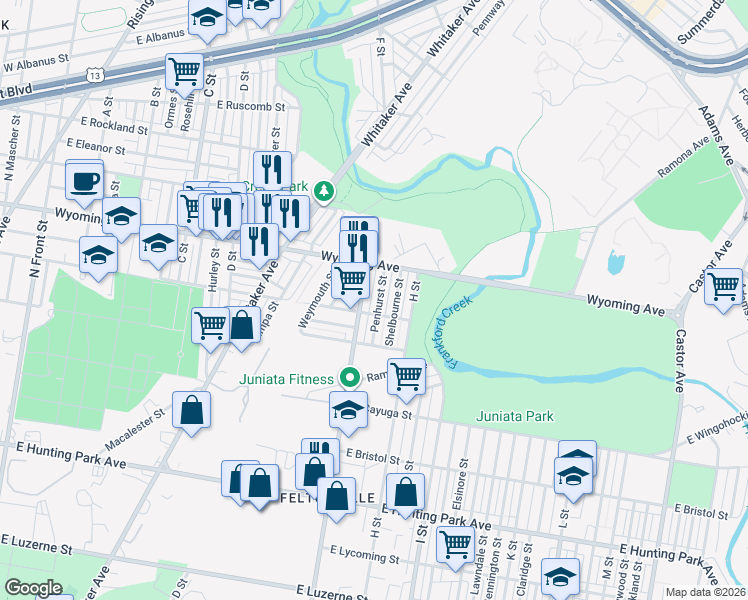 map of restaurants, bars, coffee shops, grocery stores, and more near 4614 Shelbourne Street in Philadelphia