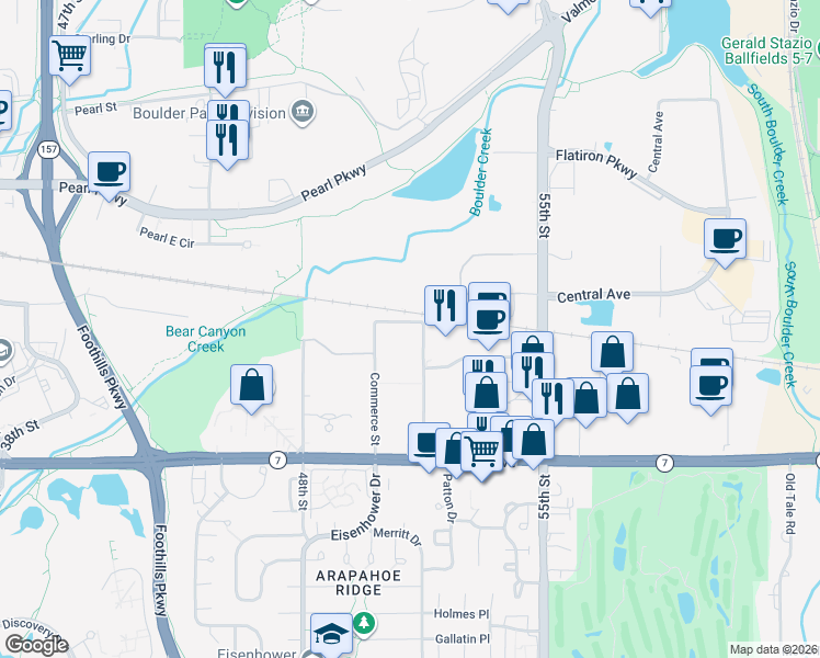map of restaurants, bars, coffee shops, grocery stores, and more near 1845 Range Street in Boulder