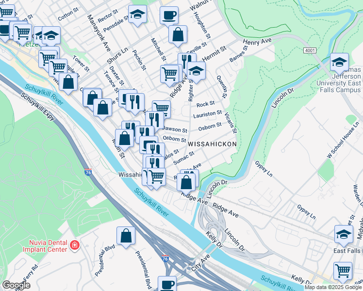 map of restaurants, bars, coffee shops, grocery stores, and more near 177 Kalos Street in Philadelphia