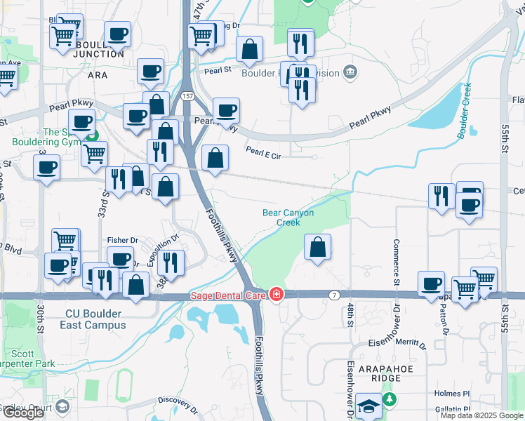 map of restaurants, bars, coffee shops, grocery stores, and more near 4772 Walnut Street in Boulder