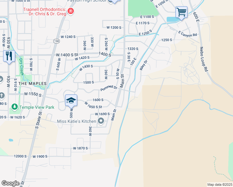 map of restaurants, bars, coffee shops, grocery stores, and more near 1567 Spur Court in Payson