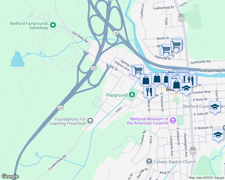 map of restaurants, bars, coffee shops, grocery stores, and more near 940 Cumberland Road in Bedford