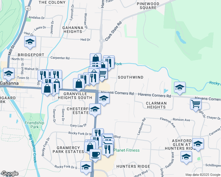 map of restaurants, bars, coffee shops, grocery stores, and more near 464-468 Havens Corners Road in Gahanna