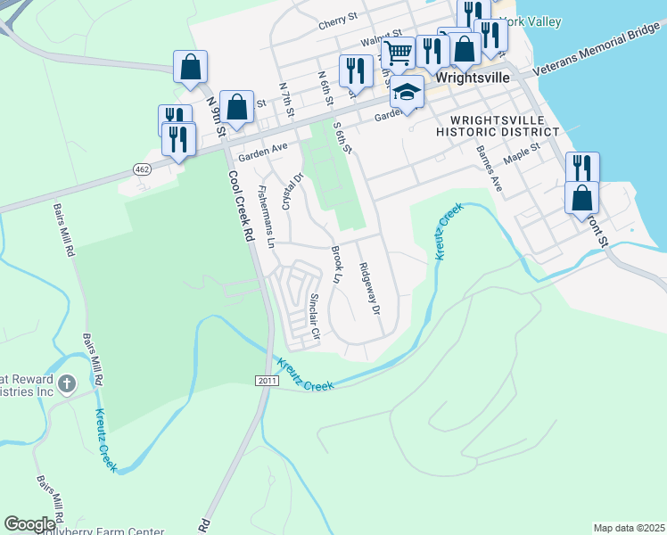 map of restaurants, bars, coffee shops, grocery stores, and more near 204 Brook Lane in Wrightsville