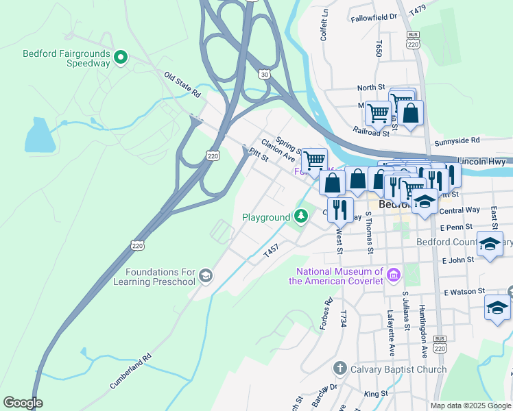 map of restaurants, bars, coffee shops, grocery stores, and more near 930 Cumberland Road in Bedford