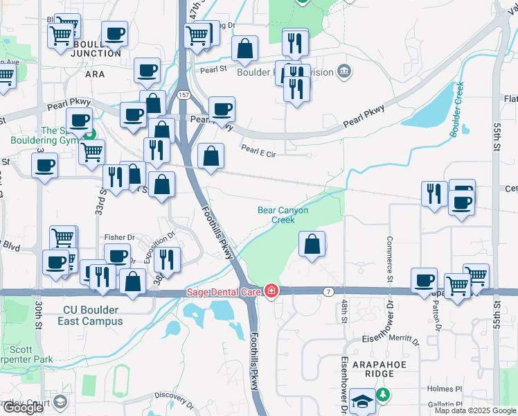 map of restaurants, bars, coffee shops, grocery stores, and more near 4772 Walnut Street in Boulder
