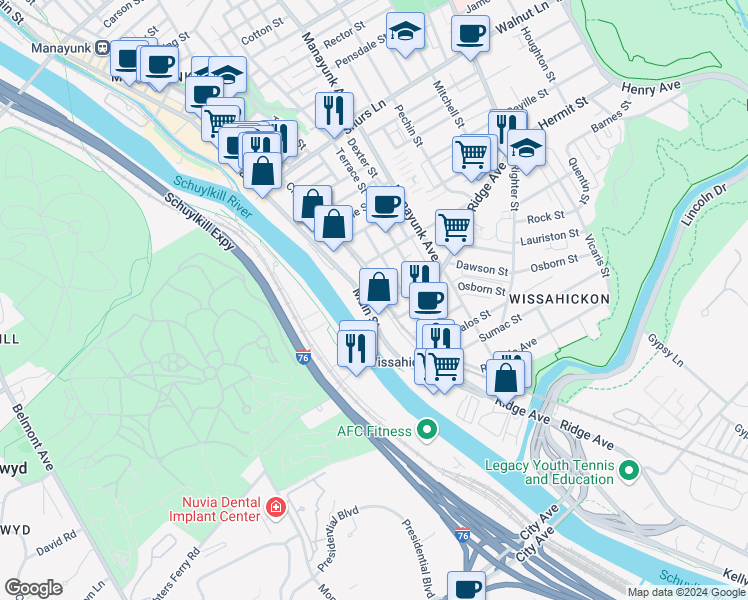 map of restaurants, bars, coffee shops, grocery stores, and more near 3764 Cresson Street in Philadelphia