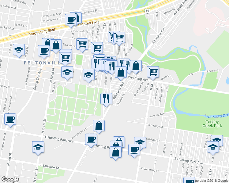 map of restaurants, bars, coffee shops, grocery stores, and more near 516 East Courtland Street in Philadelphia