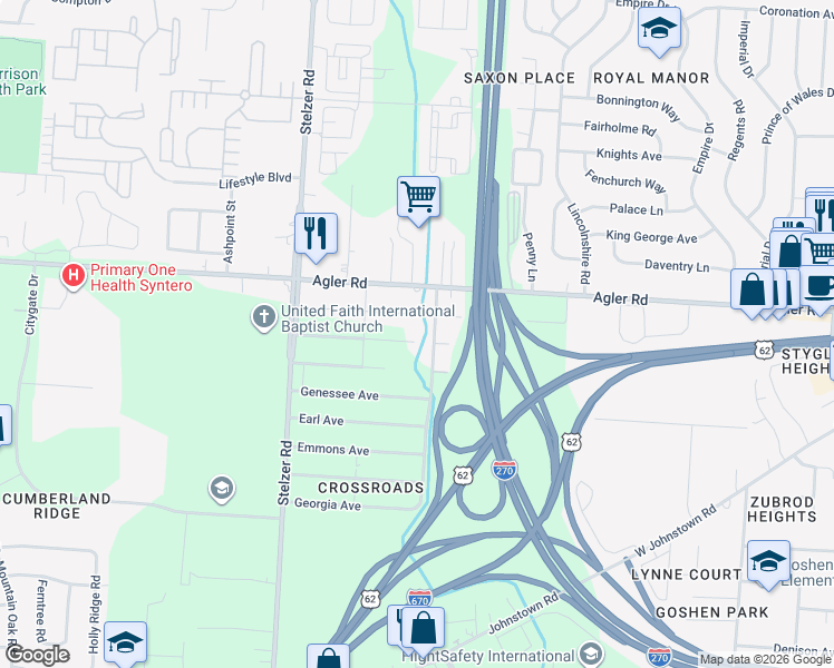 map of restaurants, bars, coffee shops, grocery stores, and more near 2179 Mifflin Boulevard in Columbus
