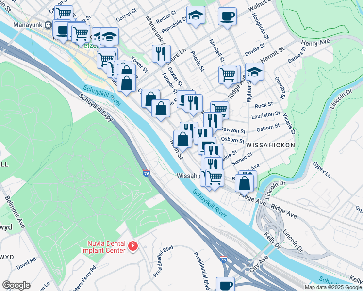 map of restaurants, bars, coffee shops, grocery stores, and more near 3764 Cresson Street in Philadelphia