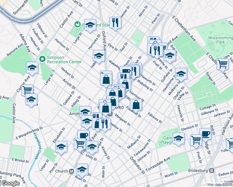 map of restaurants, bars, coffee shops, grocery stores, and more near 4814 Frankford Avenue in Philadelphia