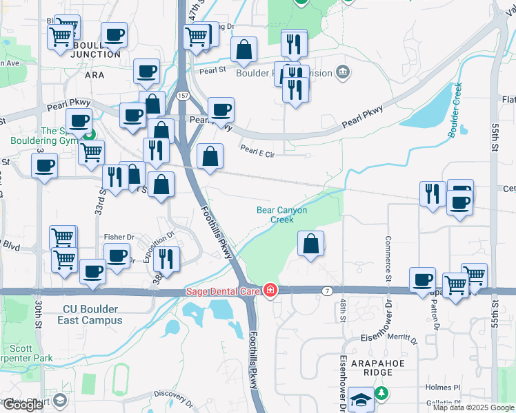 map of restaurants, bars, coffee shops, grocery stores, and more near 4772 Walnut Street in Boulder